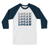 Logan Repeat Men/Unisex Raglan 3/4 Sleeve T-Shirt-White with Navy-Allegiant Goods Co. Vintage Sports Apparel