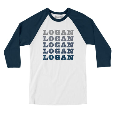 Logan Repeat Men/Unisex Raglan 3/4 Sleeve T-Shirt-White with Navy-Allegiant Goods Co. Vintage Sports Apparel