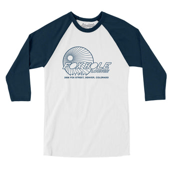 Fox Hole Lounge Denver Men/Unisex Raglan 3/4 Sleeve T-Shirt-White with Navy-Allegiant Goods Co. Vintage Sports Apparel