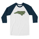 North Carolina Golf Course Men/Unisex Raglan 3/4 Sleeve T-Shirt-White with Navy-Allegiant Goods Co. Vintage Sports Apparel