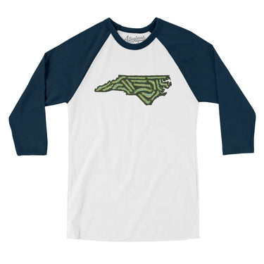 North Carolina Golf Course Men/Unisex Raglan 3/4 Sleeve T-Shirt-White with Navy-Allegiant Goods Co. Vintage Sports Apparel