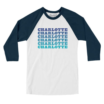 Charlotte Repeat Men/Unisex Raglan 3/4 Sleeve T-Shirt-White with Navy-Allegiant Goods Co. Vintage Sports Apparel