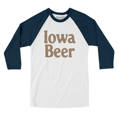 Iowa Beer Men/Unisex Raglan 3/4 Sleeve T-Shirt-White with Navy-Allegiant Goods Co. Vintage Sports Apparel