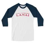 Actually It's Pronounced Lanai Men/Unisex Raglan 3/4 Sleeve T-Shirt-White with Navy-Allegiant Goods Co. Vintage Sports Apparel