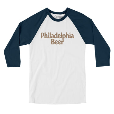 Philadelphia Beer Men/Unisex Raglan 3/4 Sleeve T-Shirt-White with Navy-Allegiant Goods Co. Vintage Sports Apparel