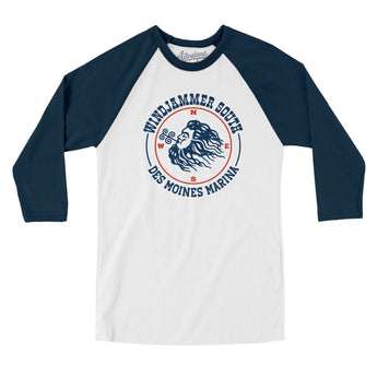 Windjammer South Puget Sound Men/Unisex Raglan 3/4 Sleeve T-Shirt-White with Navy-Allegiant Goods Co. Vintage Sports Apparel