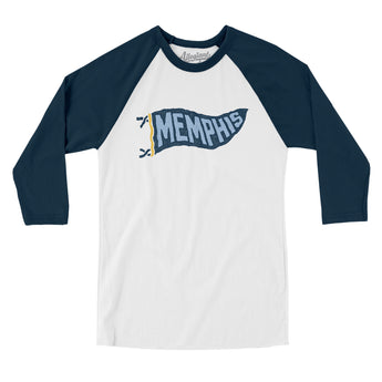 Memphis Pennant Men/Unisex Raglan 3/4 Sleeve T-Shirt-White with Navy-Allegiant Goods Co. Vintage Sports Apparel