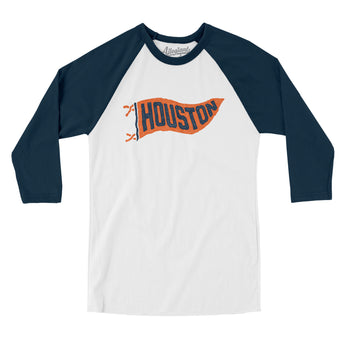 Houston Pennant Men/Unisex Raglan 3/4 Sleeve T-Shirt-White with Navy-Allegiant Goods Co. Vintage Sports Apparel