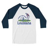 I Have A Tee Time In Louisiana Men/Unisex Raglan 3/4 Sleeve T-Shirt-White with Navy-Allegiant Goods Co. Vintage Sports Apparel