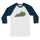Kentucky Golf Course Men/Unisex Raglan 3/4 Sleeve T-Shirt-White with Navy-Allegiant Goods Co. Vintage Sports Apparel