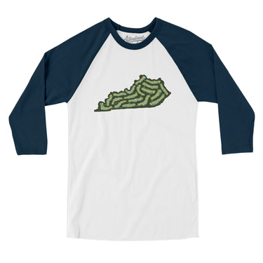Kentucky Golf Course Men/Unisex Raglan 3/4 Sleeve T-Shirt-White with Navy-Allegiant Goods Co. Vintage Sports Apparel
