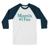 Miami's Number 1 Fan Men/Unisex Raglan 3/4 Sleeve T-Shirt-White with Navy-Allegiant Goods Co. Vintage Sports Apparel