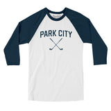 Park City Golf Men/Unisex Raglan 3/4 Sleeve T-Shirt-White with Navy-Allegiant Goods Co. Vintage Sports Apparel