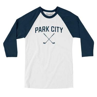 Park City Golf Men/Unisex Raglan 3/4 Sleeve T-Shirt-White with Navy-Allegiant Goods Co. Vintage Sports Apparel