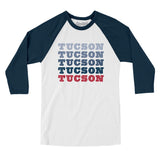 Tucson Repeat Men/Unisex Raglan 3/4 Sleeve T-Shirt-White with Navy-Allegiant Goods Co. Vintage Sports Apparel