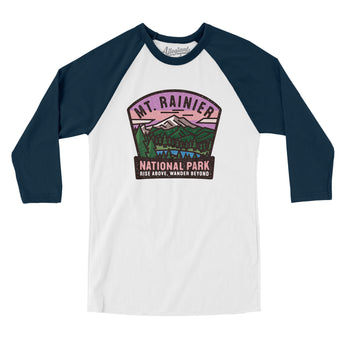 Mt. Rainier National Park Badge Men/Unisex Raglan 3/4 Sleeve T-Shirt-Allegiant Goods Co. Vintage Sports Apparel