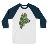 Maine Golf Course Men/Unisex Raglan 3/4 Sleeve T-Shirt-White with Navy-Allegiant Goods Co. Vintage Sports Apparel