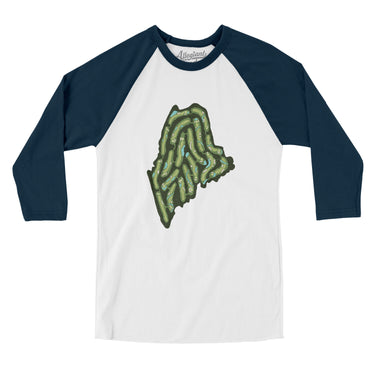 Maine Golf Course Men/Unisex Raglan 3/4 Sleeve T-Shirt-White with Navy-Allegiant Goods Co. Vintage Sports Apparel
