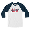 Boston Ma Overprint Overprinted Men/Unisex Raglan 3/4 Sleeve T-Shirt-White with Navy-Allegiant Goods Co. Vintage Sports Apparel