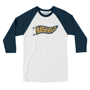 Nashville Pennant Men/Unisex Raglan 3/4 Sleeve T-Shirt-White with Navy-Allegiant Goods Co. Vintage Sports Apparel