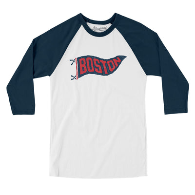 Boston Pennant Men/Unisex Raglan 3/4 Sleeve T-Shirt-White with Navy-Allegiant Goods Co. Vintage Sports Apparel