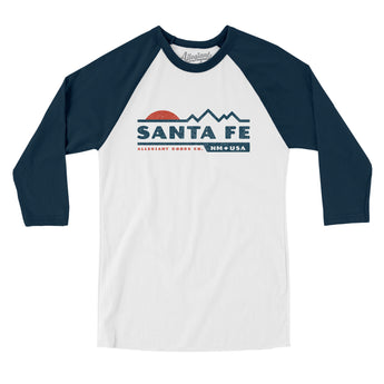 Santa Fe Mountain Sunset Men/Unisex Raglan 3/4 Sleeve T-Shirt-White with Navy-Allegiant Goods Co. Vintage Sports Apparel