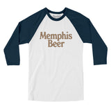 Memphis Beer Men/Unisex Raglan 3/4 Sleeve T-Shirt-White with Navy-Allegiant Goods Co. Vintage Sports Apparel