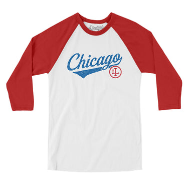 Chicago Vintage Script Men/Unisex Raglan 3/4 Sleeve T-Shirt-Allegiant Goods Co. Vintage Sports Apparel