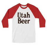 Utah Beer Men/Unisex Raglan 3/4 Sleeve T-Shirt-White with Red-Allegiant Goods Co. Vintage Sports Apparel