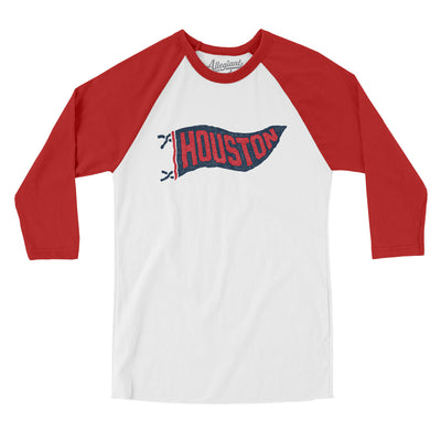 Houston Pennant Men/Unisex Raglan 3/4 Sleeve T-Shirt-White with Red-Allegiant Goods Co. Vintage Sports Apparel