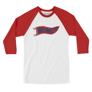 Washington Pennant Men/Unisex Raglan 3/4 Sleeve T-Shirt-White with Red-Allegiant Goods Co. Vintage Sports Apparel