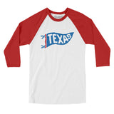 Texas Pennant Men/Unisex Raglan 3/4 Sleeve T-Shirt-White with Red-Allegiant Goods Co. Vintage Sports Apparel