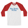 New York's Number 1 Fan Men/Unisex Raglan 3/4 Sleeve T-Shirt-White with Red-Allegiant Goods Co. Vintage Sports Apparel