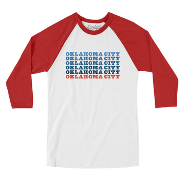 Oklahoma City Repeat Men/Unisex Raglan 3/4 Sleeve T-Shirt-White with Red-Allegiant Goods Co. Vintage Sports Apparel