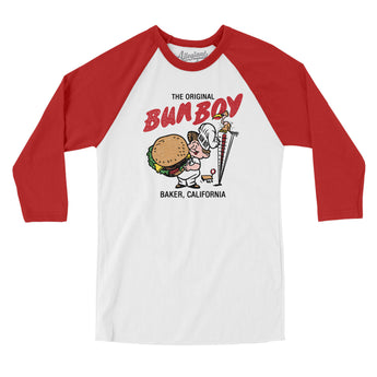Bun Boy Baker Men/Unisex Raglan 3/4 Sleeve T-Shirt-White with Red-Allegiant Goods Co. Vintage Sports Apparel