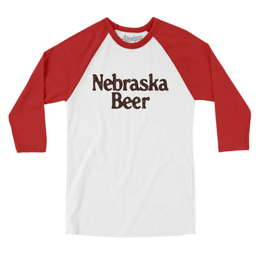 Nebraska Beer Men/Unisex Raglan 3/4 Sleeve T-Shirt-White with Red-Allegiant Goods Co. Vintage Sports Apparel