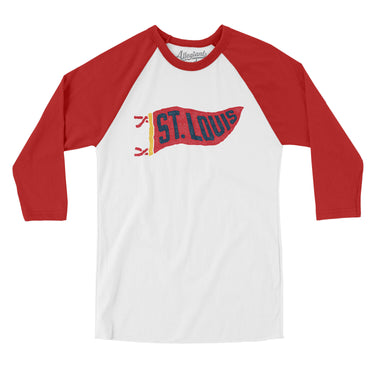 St Louis Pennant Men/Unisex Raglan 3/4 Sleeve T-Shirt-White with Red-Allegiant Goods Co. Vintage Sports Apparel