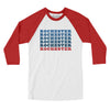 Rochester Repeat Men/Unisex Raglan 3/4 Sleeve T-Shirt-White with Red-Allegiant Goods Co. Vintage Sports Apparel