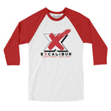 Excalibur Chicago Men/Unisex Raglan 3/4 Sleeve T-Shirt-White with Red-Allegiant Goods Co. Vintage Sports Apparel