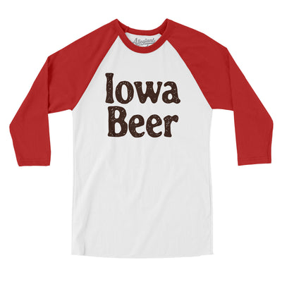 Iowa Beer Men/Unisex Raglan 3/4 Sleeve T-Shirt-White with Red-Allegiant Goods Co. Vintage Sports Apparel