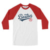 Boston Vintage Script Men/Unisex Raglan 3/4 Sleeve T-Shirt-White with Red-Allegiant Goods Co. Vintage Sports Apparel