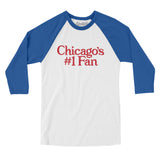 Chicago's Number 1 Fan Men/Unisex Raglan 3/4 Sleeve T-Shirt-White with True Royal-Allegiant Goods Co. Vintage Sports Apparel
