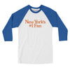 New York's Number 1 Fan Men/Unisex Raglan 3/4 Sleeve T-Shirt-White with True Royal-Allegiant Goods Co. Vintage Sports Apparel