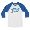 Okc Pennant Men/Unisex Raglan 3/4 Sleeve T-Shirt-White with True Royal-Allegiant Goods Co. Vintage Sports Apparel
