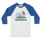 I Have A Tee Time In Alabama Men/Unisex Raglan 3/4 Sleeve T-Shirt-White with True Royal-Allegiant Goods Co. Vintage Sports Apparel