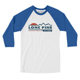 Lone Pine Mountain Sunset Men/Unisex Raglan 3/4 Sleeve T-Shirt-White with True Royal-Allegiant Goods Co. Vintage Sports Apparel