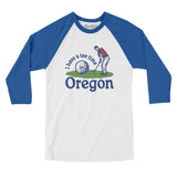 I Have A Tee Time In Oregon Men/Unisex Raglan 3/4 Sleeve T-Shirt-White with True Royal-Allegiant Goods Co. Vintage Sports Apparel