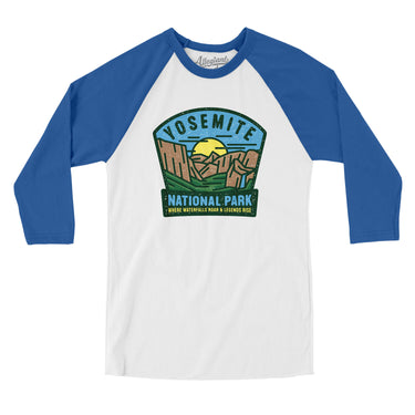 Yosemite National Park Badge Men/Unisex Raglan 3/4 Sleeve T-Shirt-Allegiant Goods Co. Vintage Sports Apparel