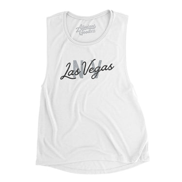 Las Vegas Nv Overprinted Women's Flowey Scoopneck Muscle Tank-White-Allegiant Goods Co. Vintage Sports Apparel