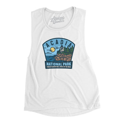 Acadia National Park Badge Women's Flowey Scoopneck Muscle Tank-White-Allegiant Goods Co. Vintage Sports Apparel